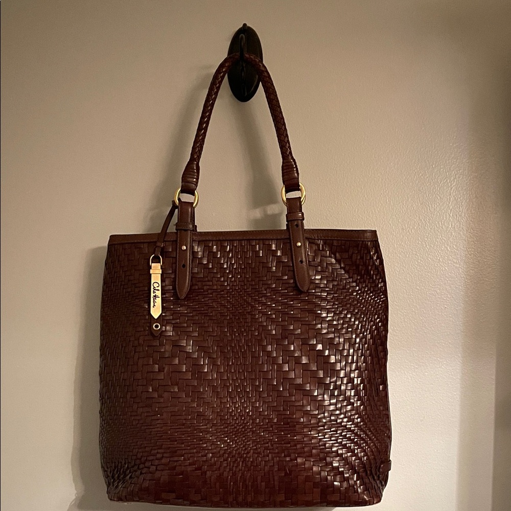 Cole Haan Genevieve Dark Brown Woven Tote| Genuine Leather